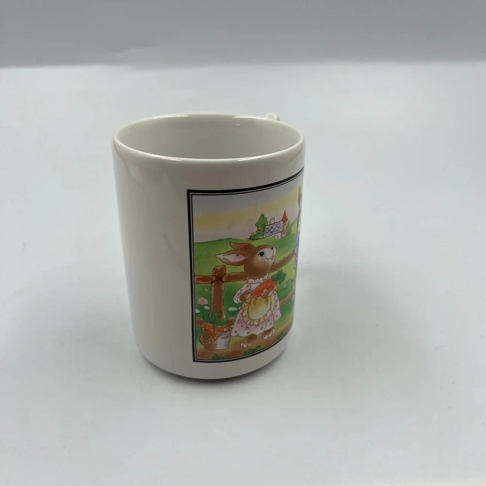 Vintage Glazed Ceramic Coffee Mug‎ Cup Spring Easter Bunny Rabbit Handle